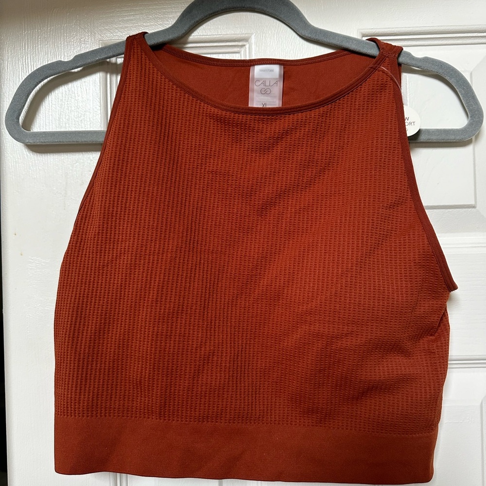 Calia Orange/Rust Ribbed Crop Tank Top